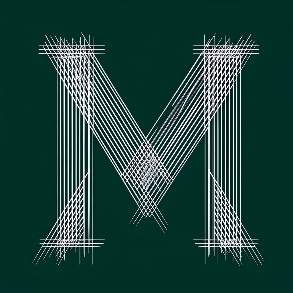 Intricate Geometric 'M' Monogram Design on Deep Green Background Monogram