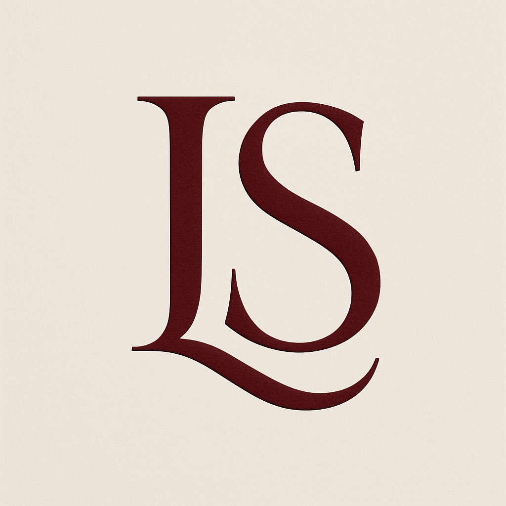 Elegant Dark Red LS Monogram Design on Ivory Background Monogram