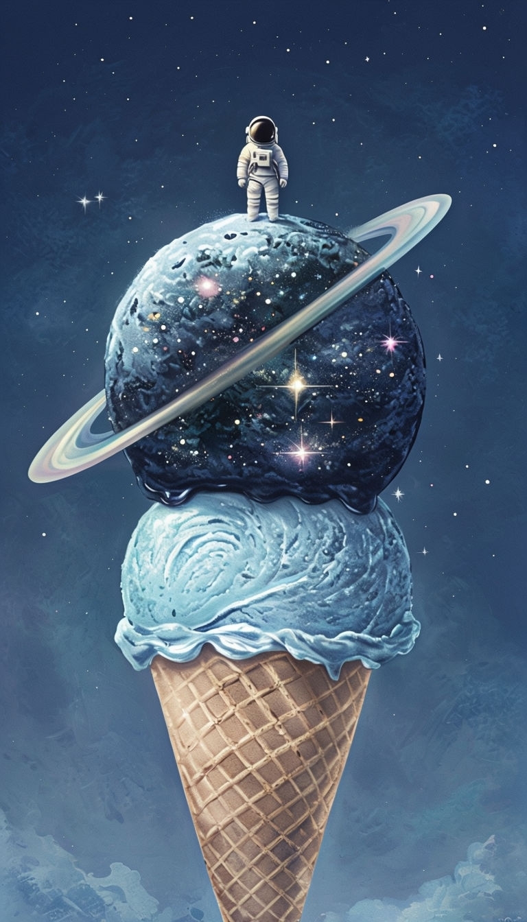 Cosmic Ice Cream Cone Surrounded by Stars Digital Art Mobile Wallpaper