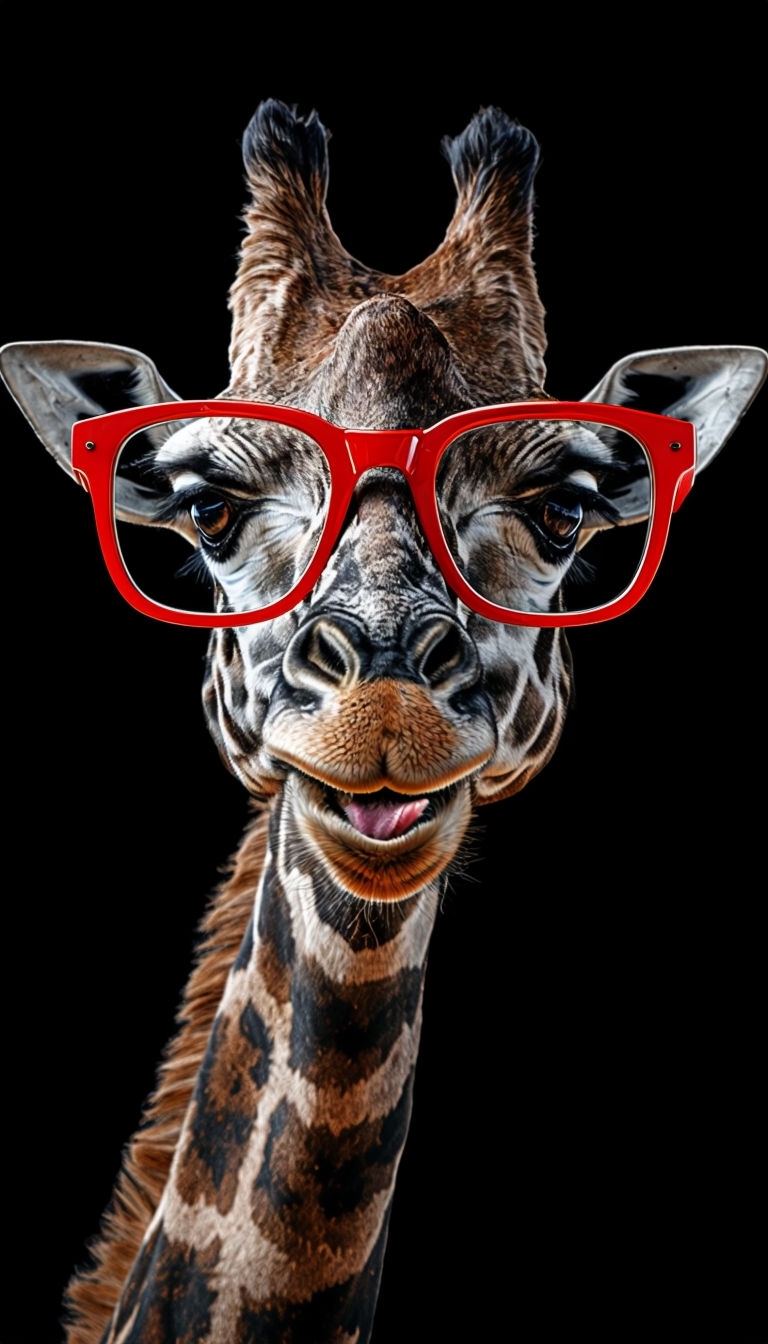 Playful Giraffe with Red Glasses Close-Up Mobile Wallpaper