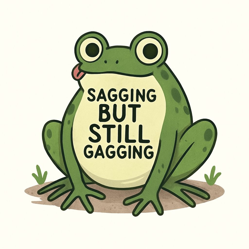 Whimsical Green Frog with Pink Tongue and Fun Text Sticker