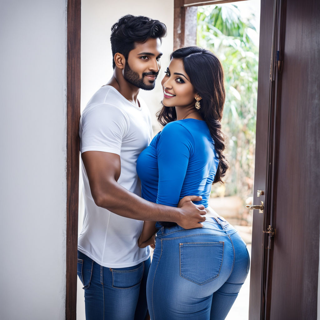 Very Sport indian mom in jeans with huge very sport ass and very huge big  boobs hugs with young very muscular son on toilet