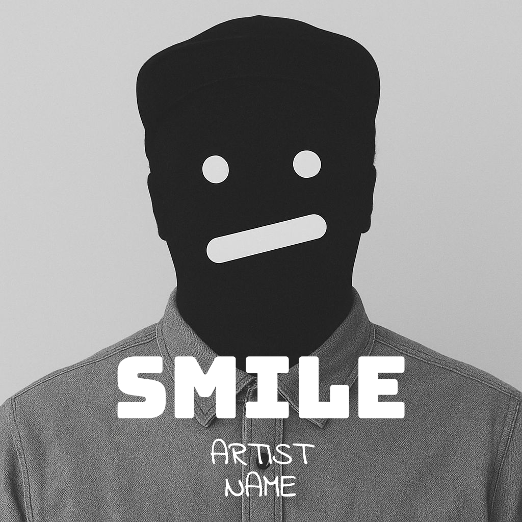Mysterious Black and White Masked Face Art with Bold Text Spotify Album Cover