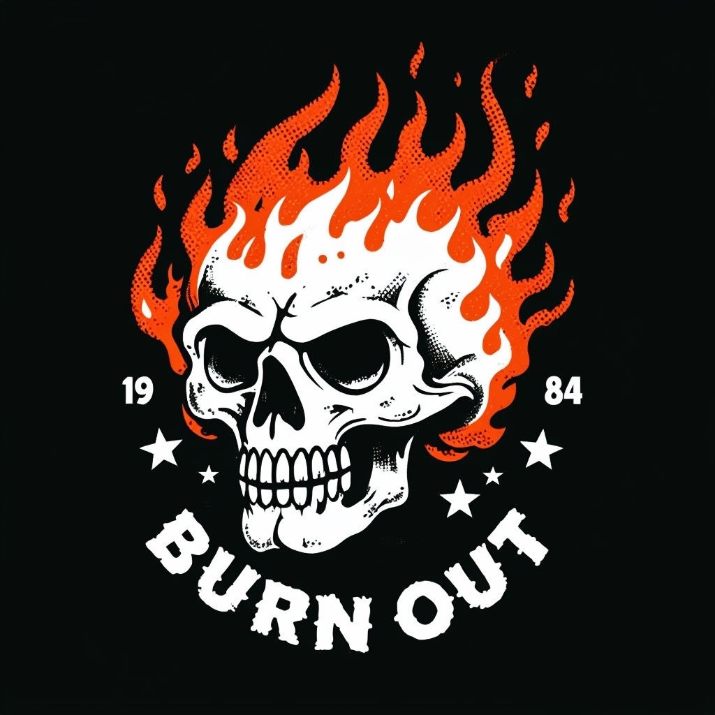 Bold Skull and Flames Graphic Design T-Shirt
