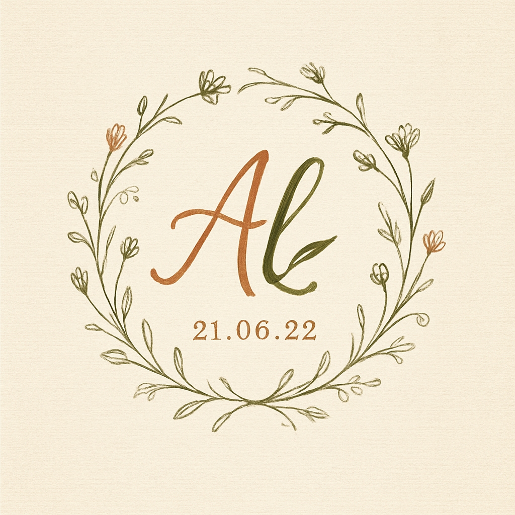 Elegant Hand-Drawn Floral Wreath with Initials Monogram