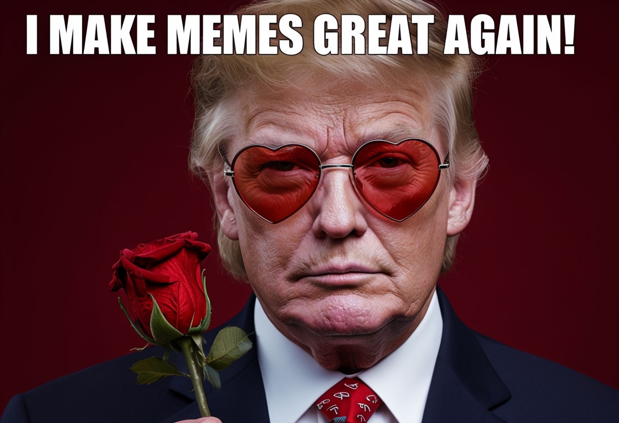 Donald Trump Heart-Shaped Sunglasses Meme with Rose Portrait Memes