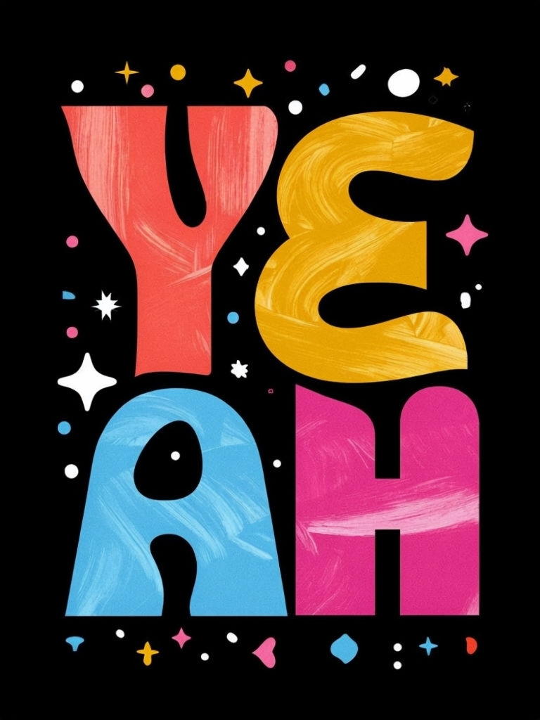 Vibrant 'YEAH' Typography with Colorful Stars Poster