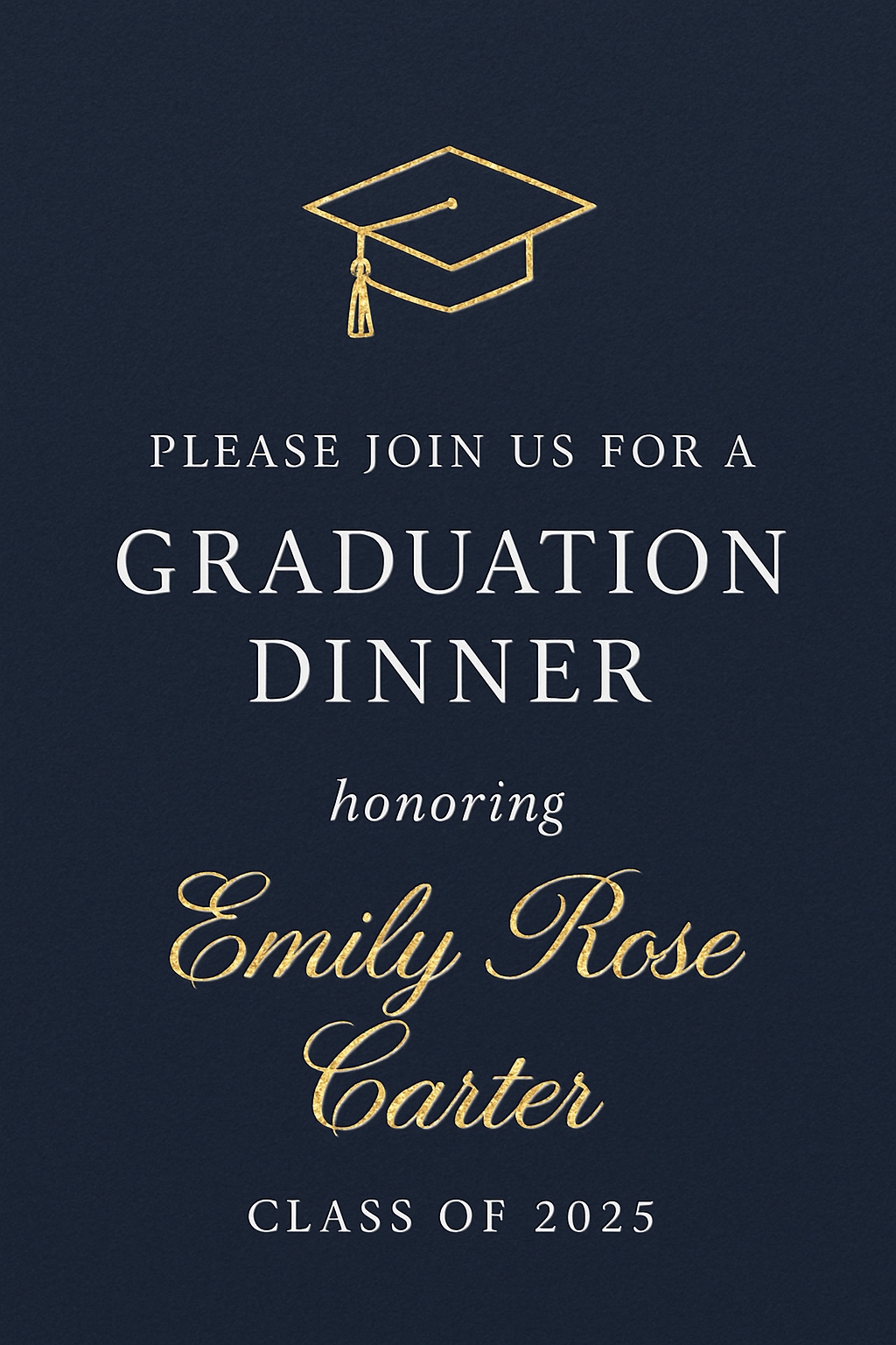 Elegant Navy Blue Graduation Dinner Invitation Card Design