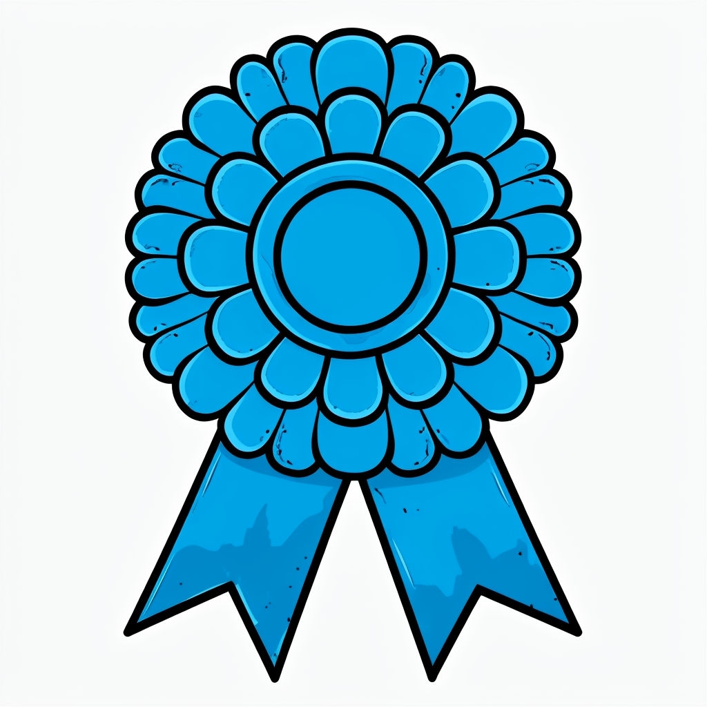 Blue Floral Award Ribbon Cartoon Illustration Sticker