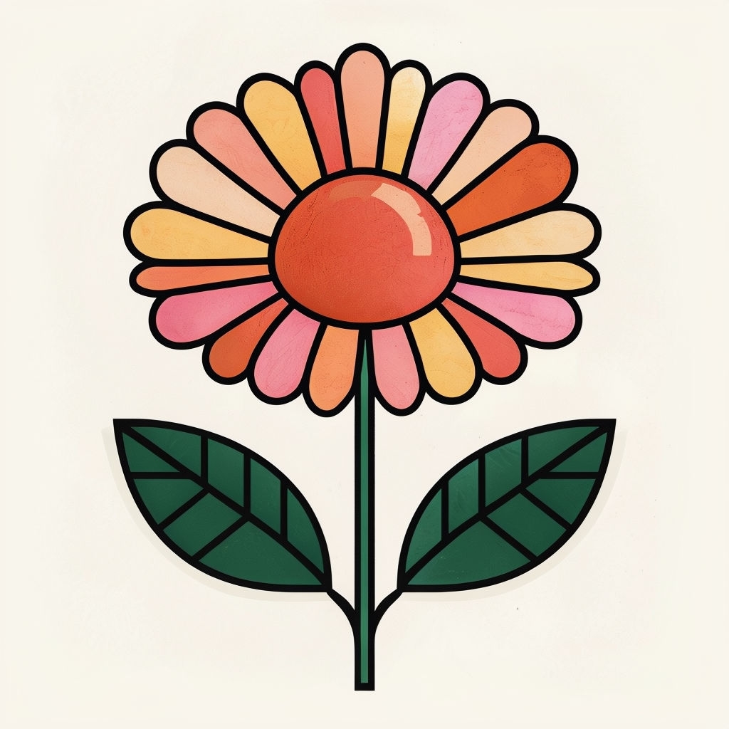 Retro Flower Illustration with Sunset Gradient Sticker
