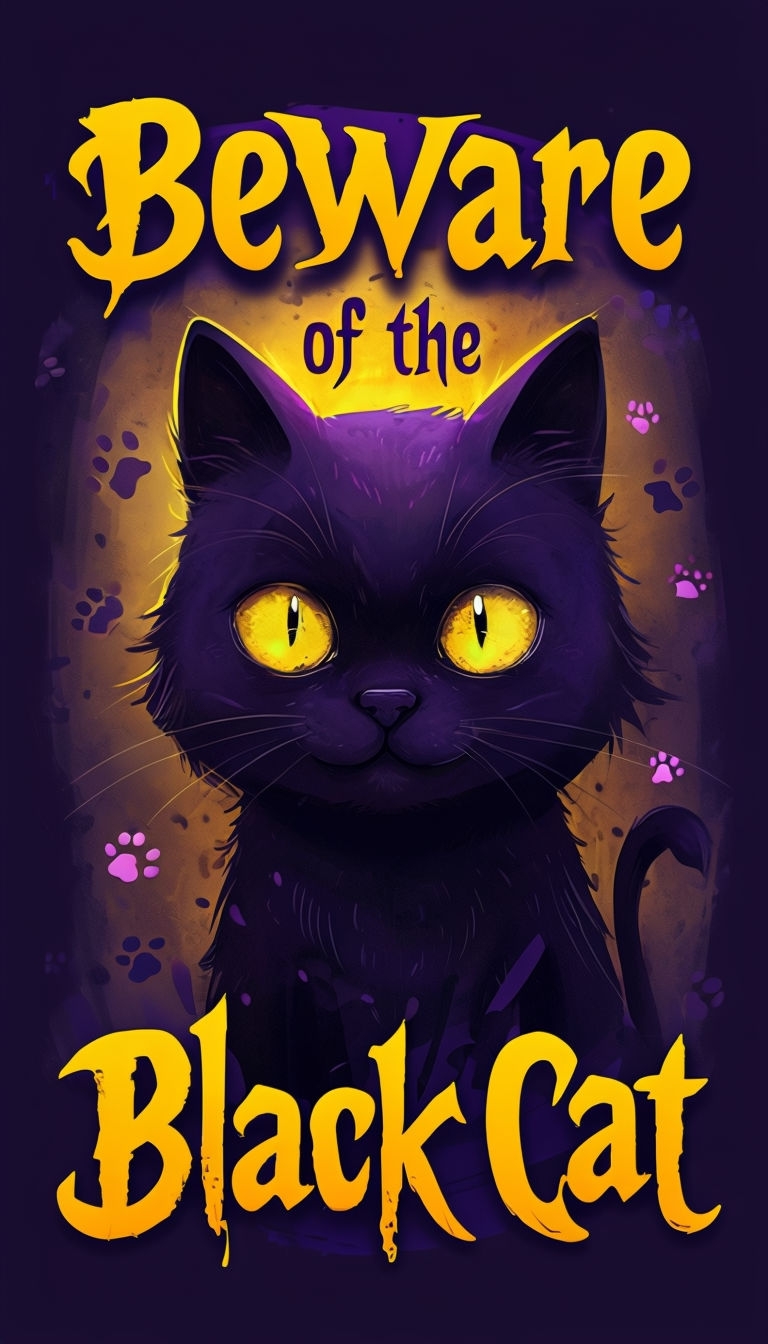 Beware of the Black Cat Halloween Art with Glowing Eyes Poster