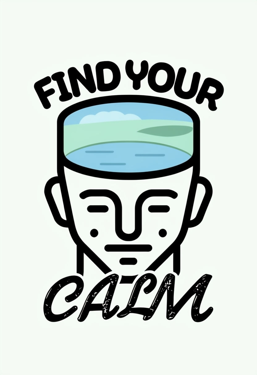 Bold Vector Illustration of Inner Calm with Serene Landscape Art