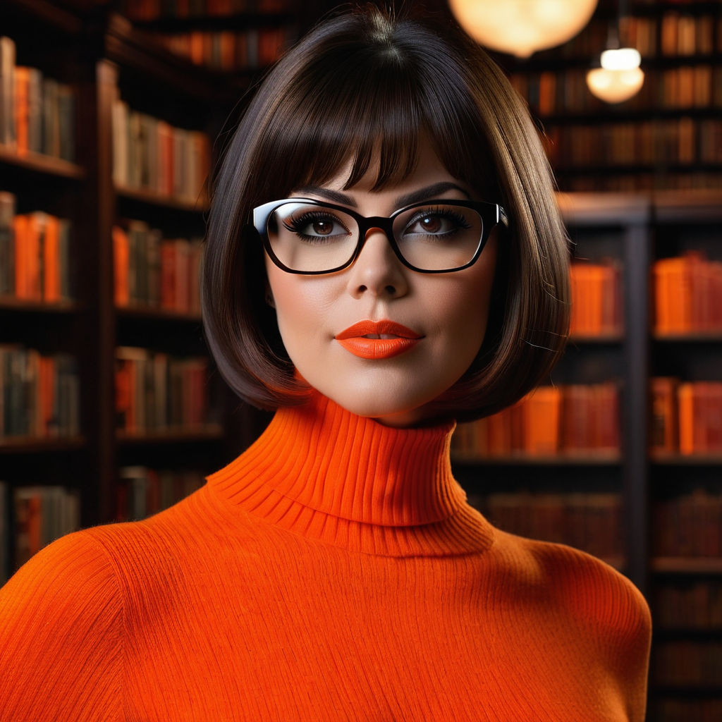 goth velma dinkley wearing a thick turtleneck sweater