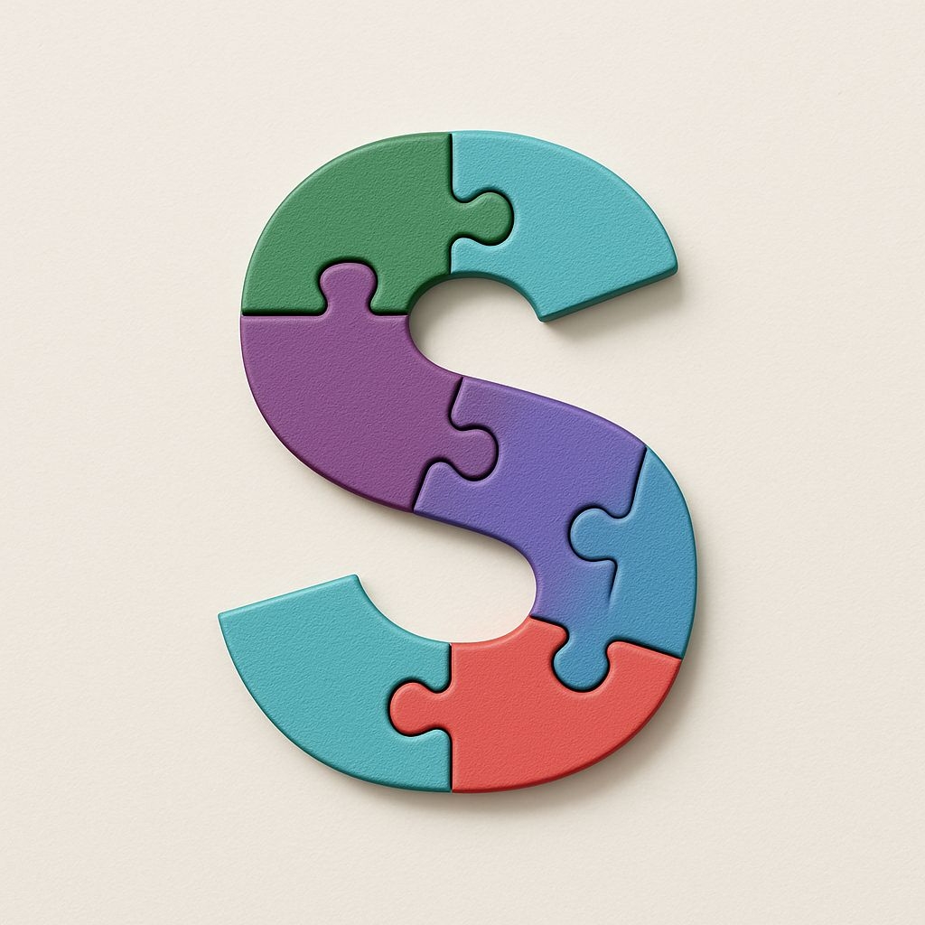 Colorful Interlocking Puzzle Pieces Letter S Monogram