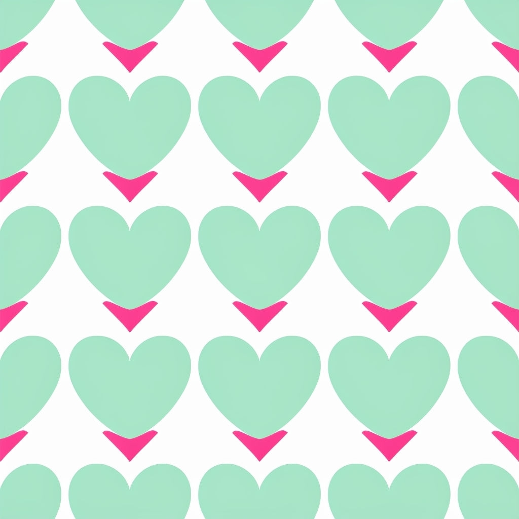 Mint Green Hearts with Pink Accents Seamless Pattern