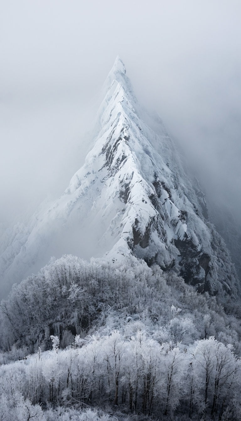 Mysterious Winter Landscape with Frosty Mountain Scene Mobile Wallpaper