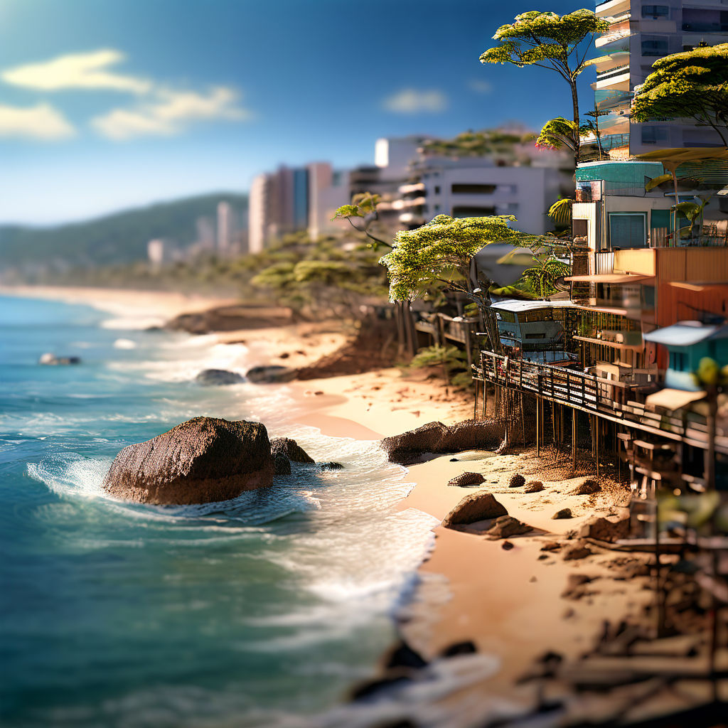 Anime Style Depiction Of A Brazilian City Shoreline Embodyin By