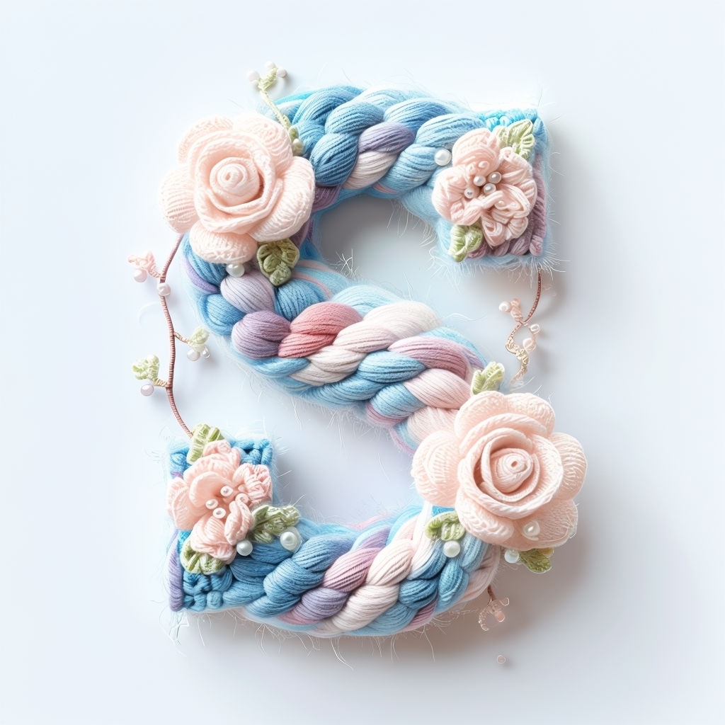 Charming 3D Crochet Letter S with Rosebuds and Gradient Yarn Monogram