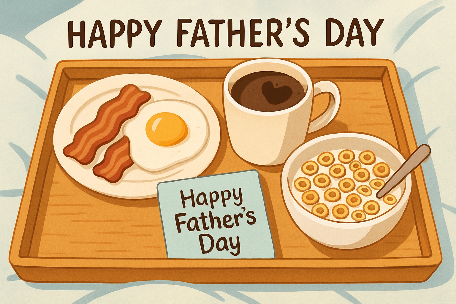 Cozy Father's Day Breakfast Tray Illustration for Celebration Card 