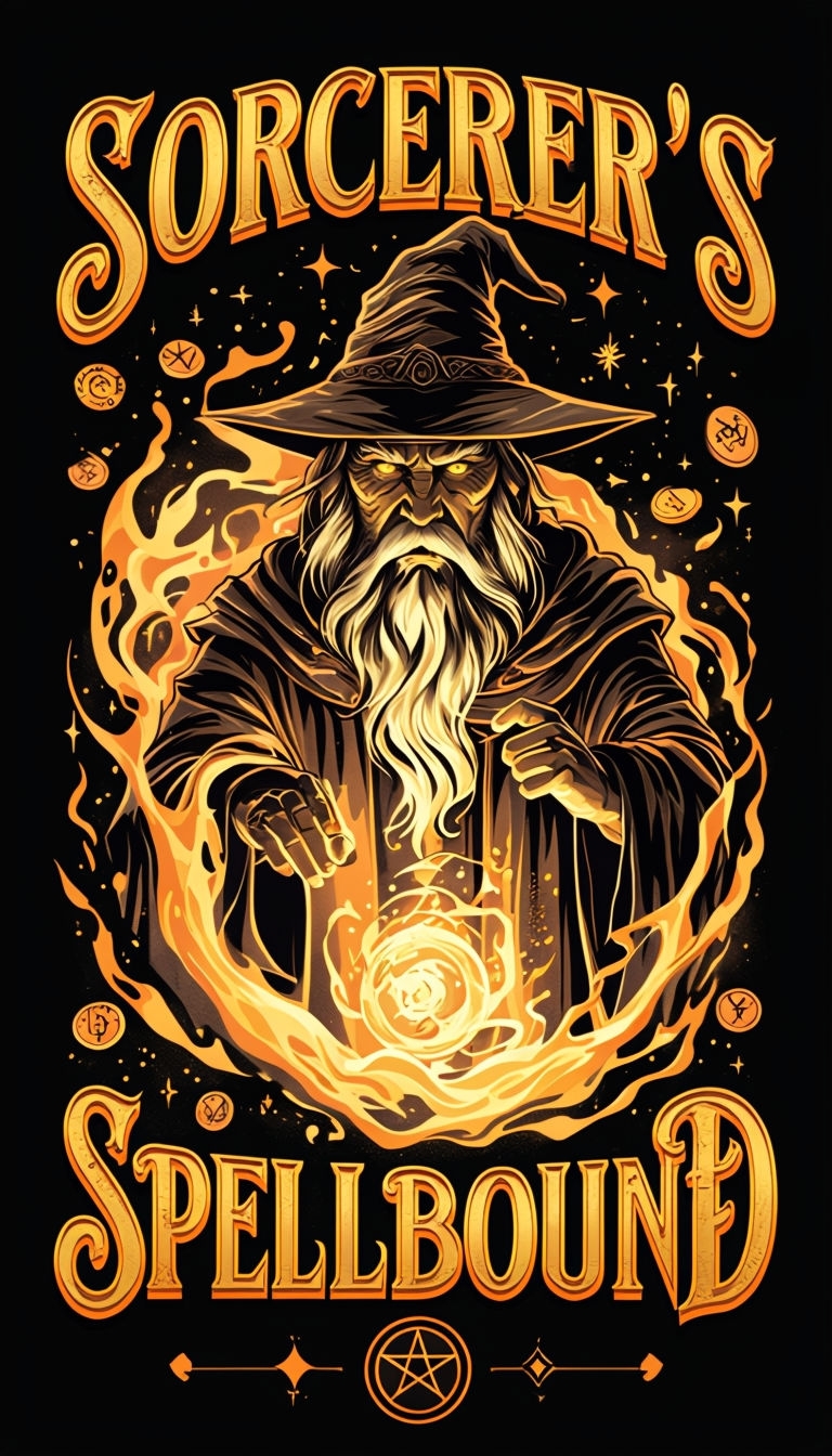 Mysterious Ancient Sorcerer with Magic Flames Art