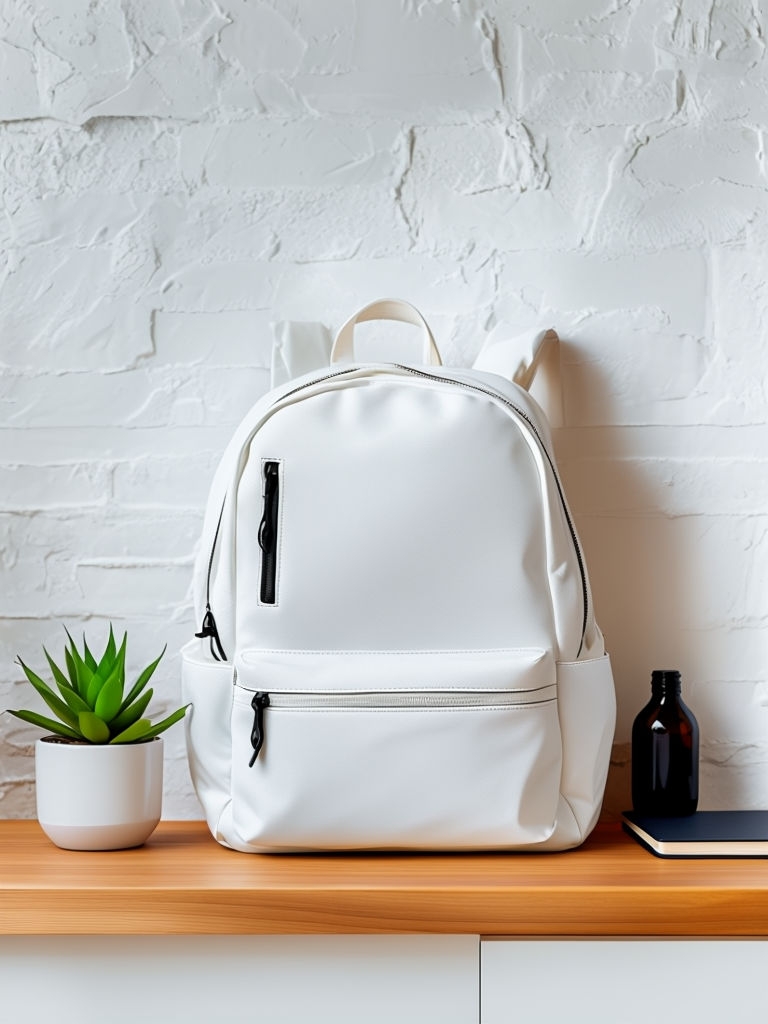 Minimalistic White Backpack Still Life Mockup