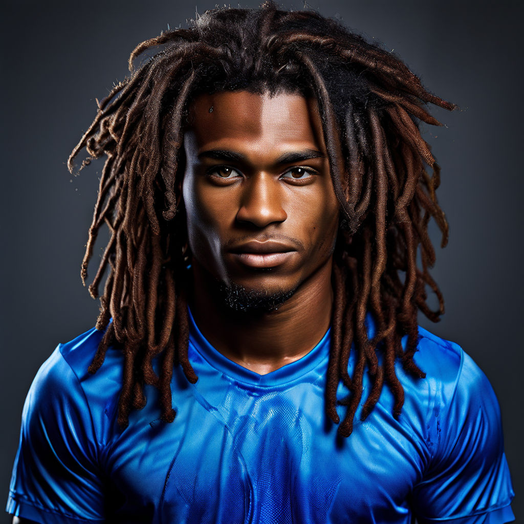 Upper body shot of a the back of an attractive and athletic 22 year old  African male model with dreadlocks wearing black t-shirt standing in a  photography studio