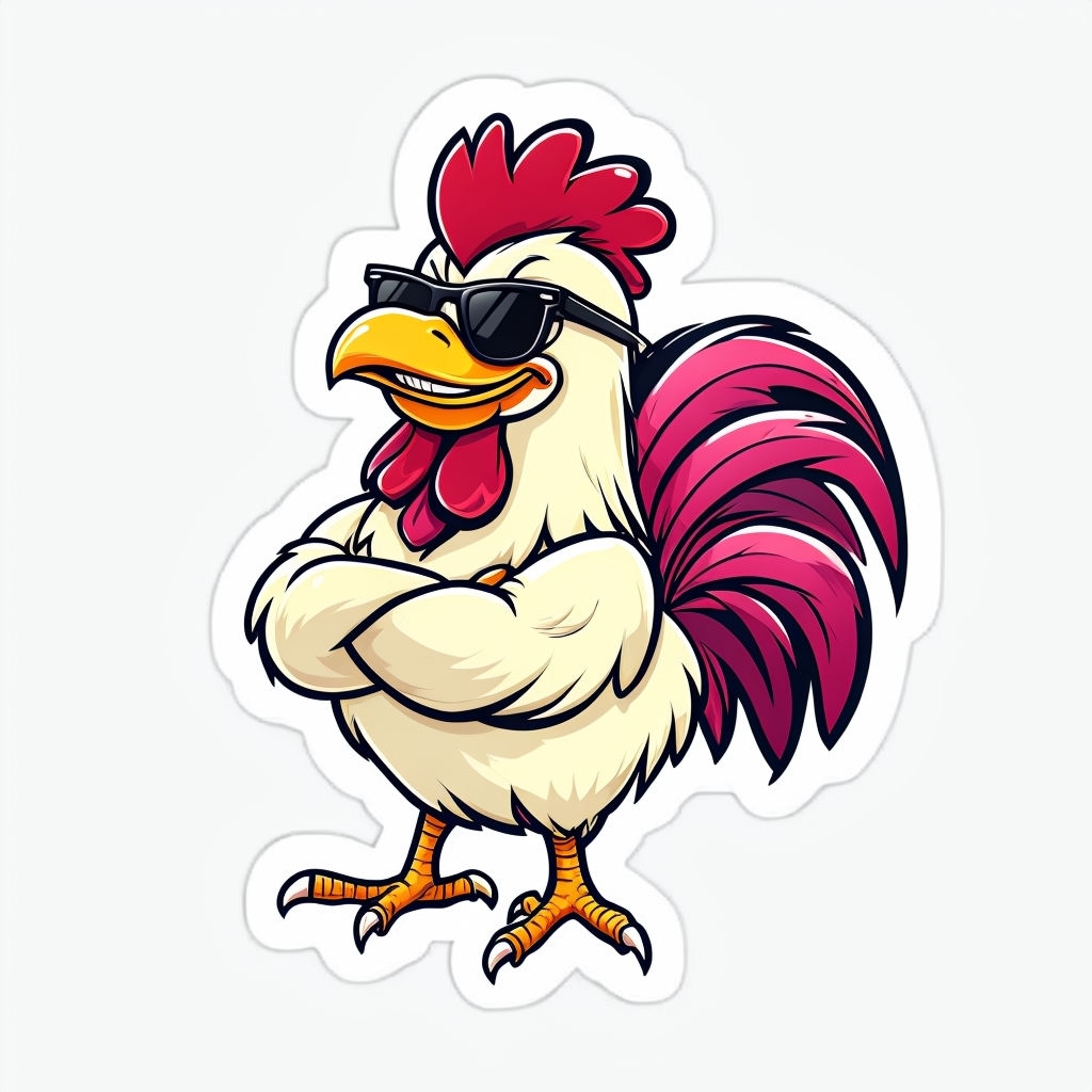 Cool Confident Rooster Character Sticker with Sunglasses