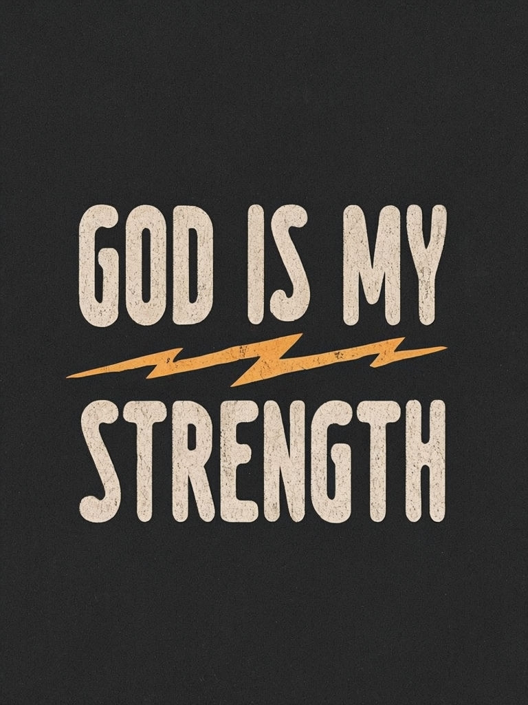 Vintage Inspired GOD IS MY STRENGTH T-Shirt Design with Lightning Bolt