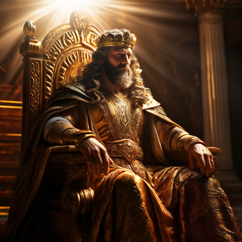 King Nebuchadnezzar sitting on his throne in the throne room... by ...