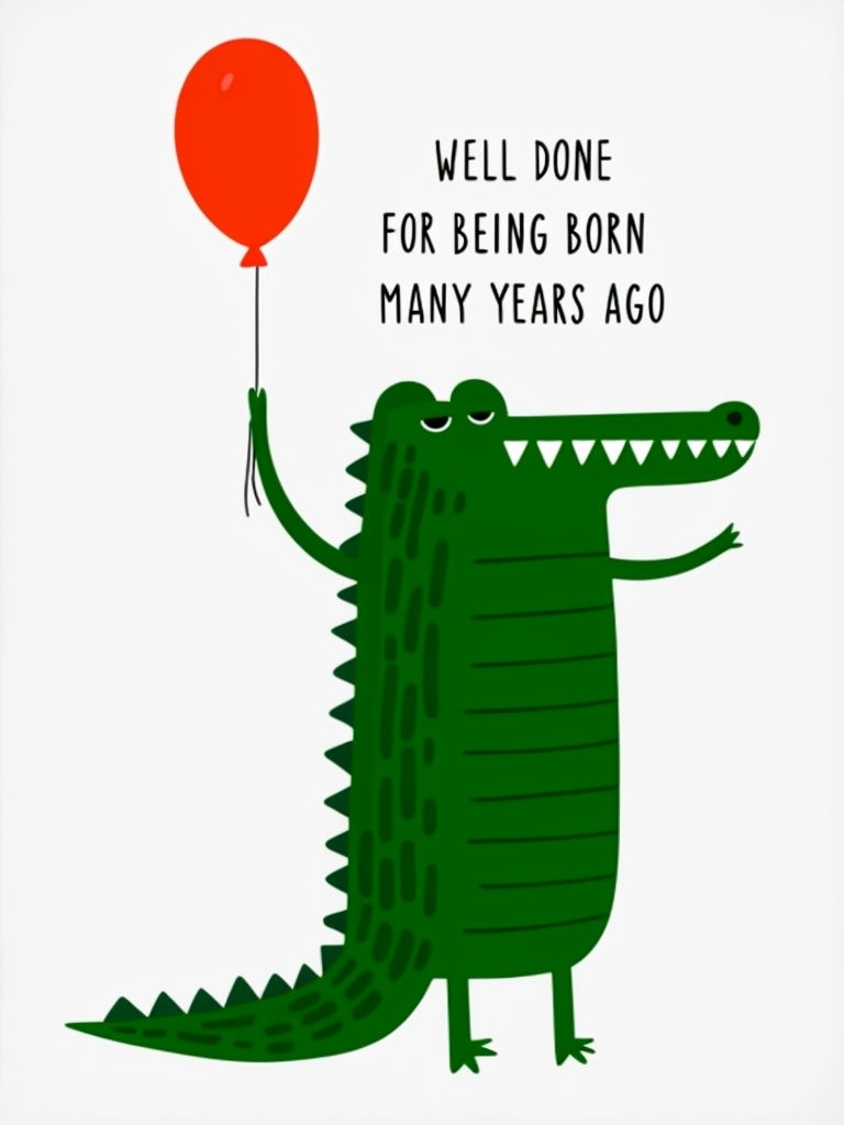 Whimsical Forest Green Alligator with Balloon Card Design