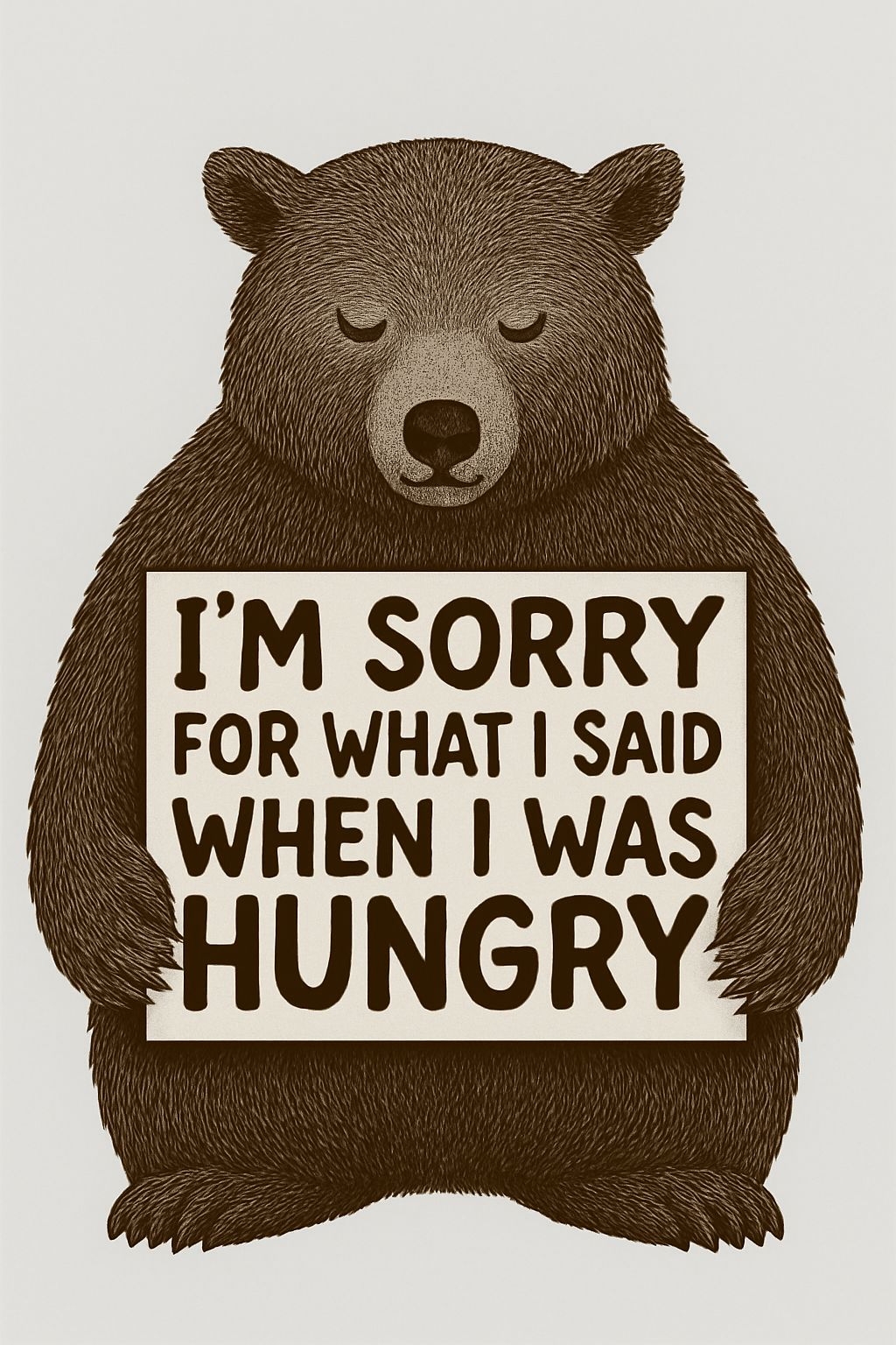 Humorous Bear Holding Apology Sign Illustration Poster