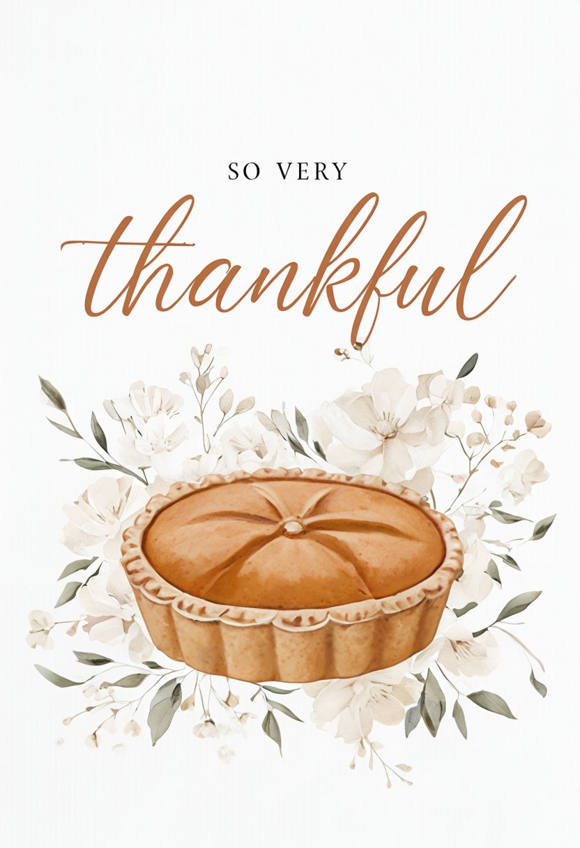 Elegant Thank You Postcard with Pumpkin Pie and Floral Design Card