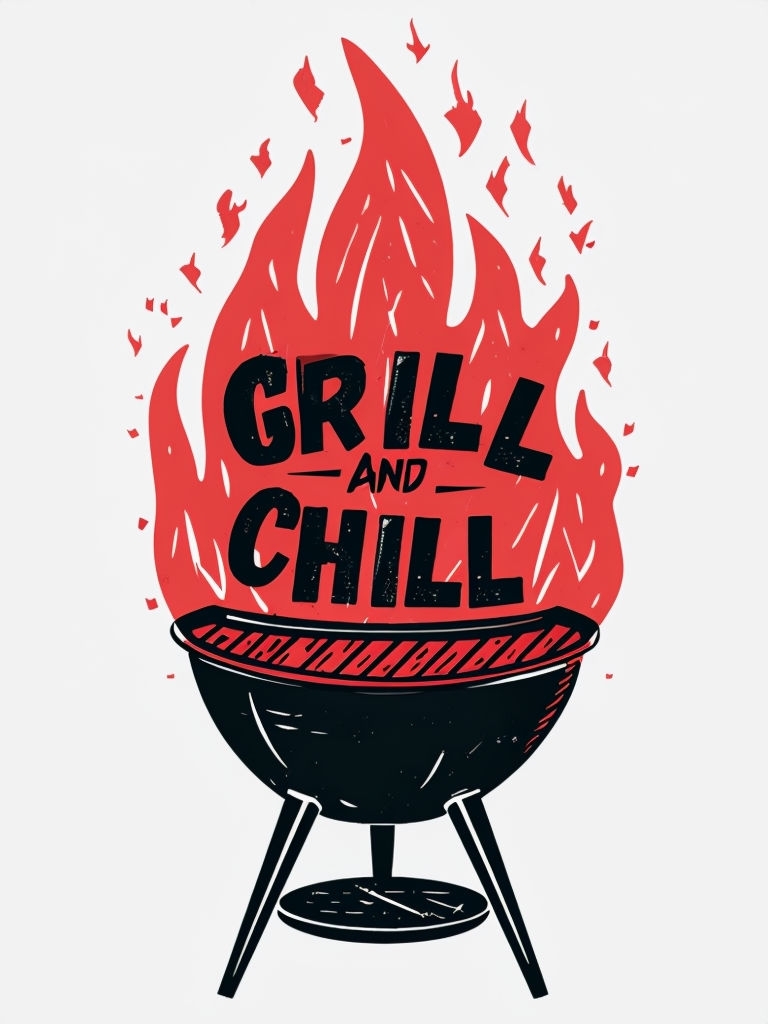 Grill and Chill Cartoon Barbecue Illustration T-shirt