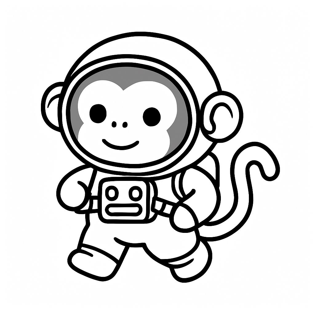 Cute Cartoon Monkey Astronaut Line Art Sticker