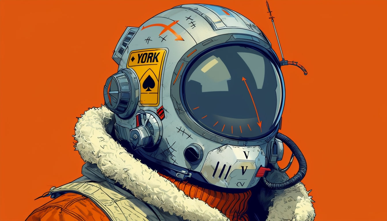 Futuristic Astronaut Helmet Illustration on Orange Background Art
