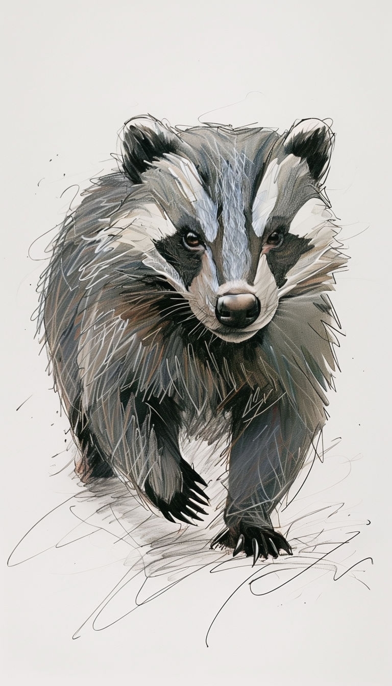 Meticulous Scribble Drawing of a Determined Badger Art