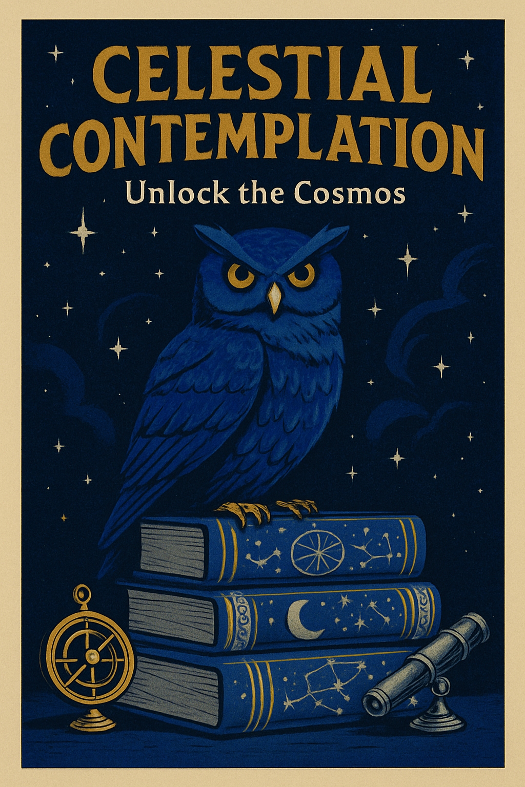 Celestial Contemplation Vintage Owl and Books Poster