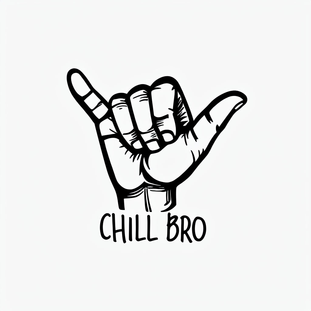 Minimalist Black and White Shaka Gesture with Chill Bro Text Sticker