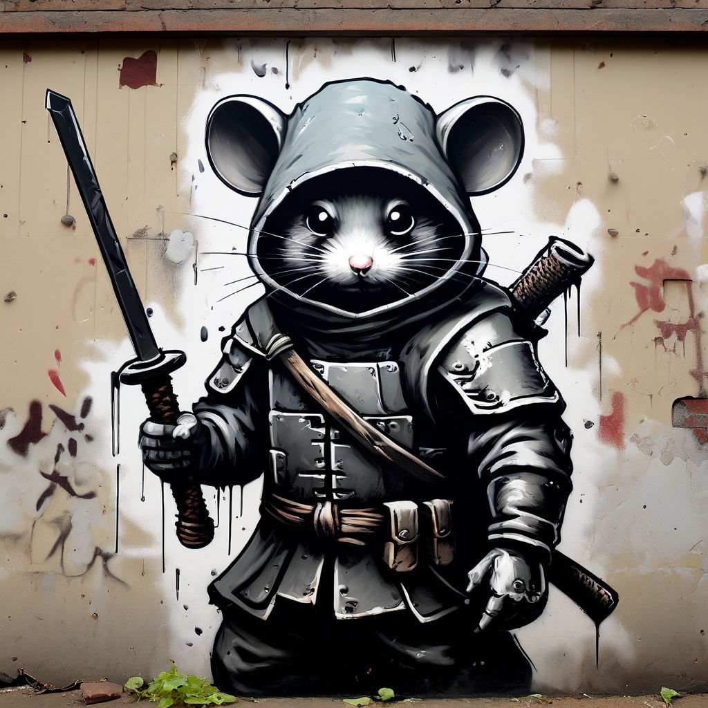 A mouse with Ninja Armor in the style of banksy graffiti by Dylan ...