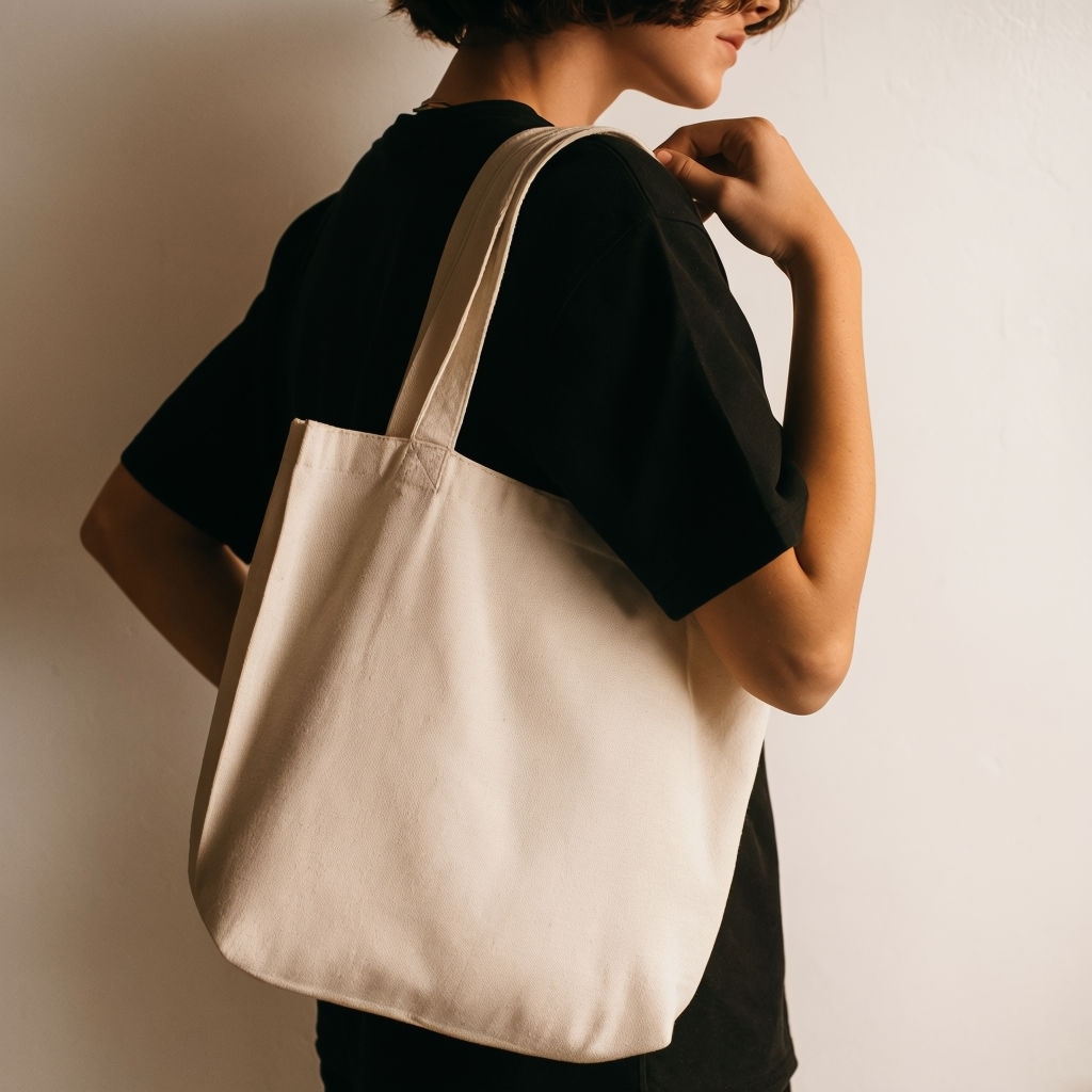 Minimalist Photo of Person with Cotton Tote Bag Mockup