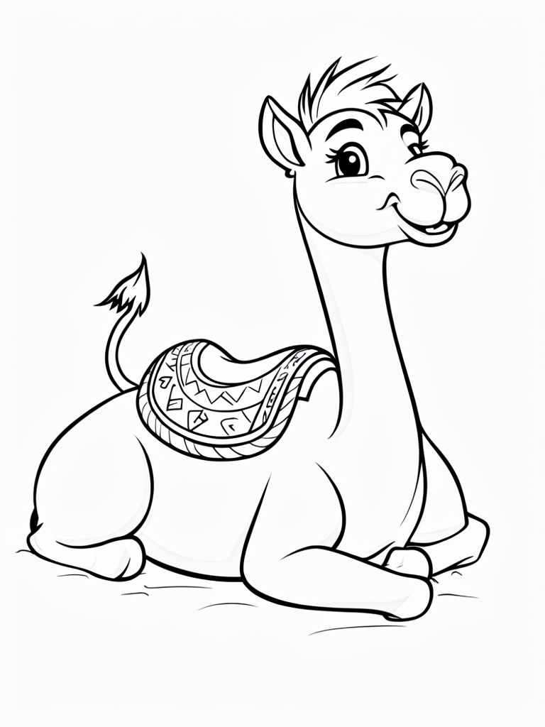 Cheerful Cartoon Camel Lying Down Coloring Page