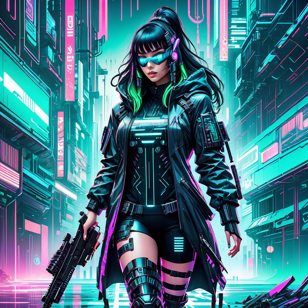 Full Body Illustration Of A Cyberpunk Inspired Female Cyborg By Asnap Playground