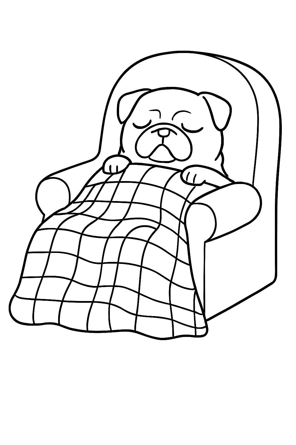 Cozy Pug Lounging in Armchair Coloring Page Illustration