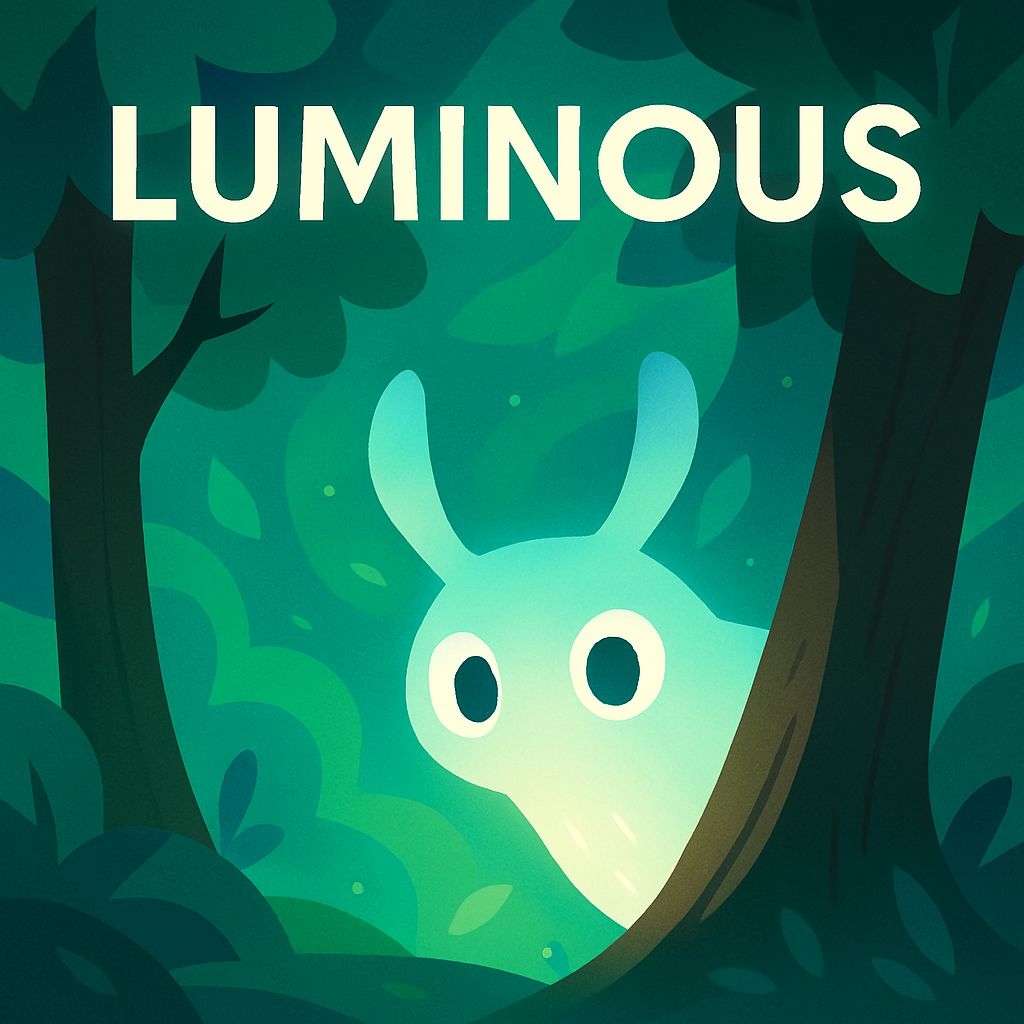 Whimsical Luminous Mint Green Creature Forest Scene Album Cover