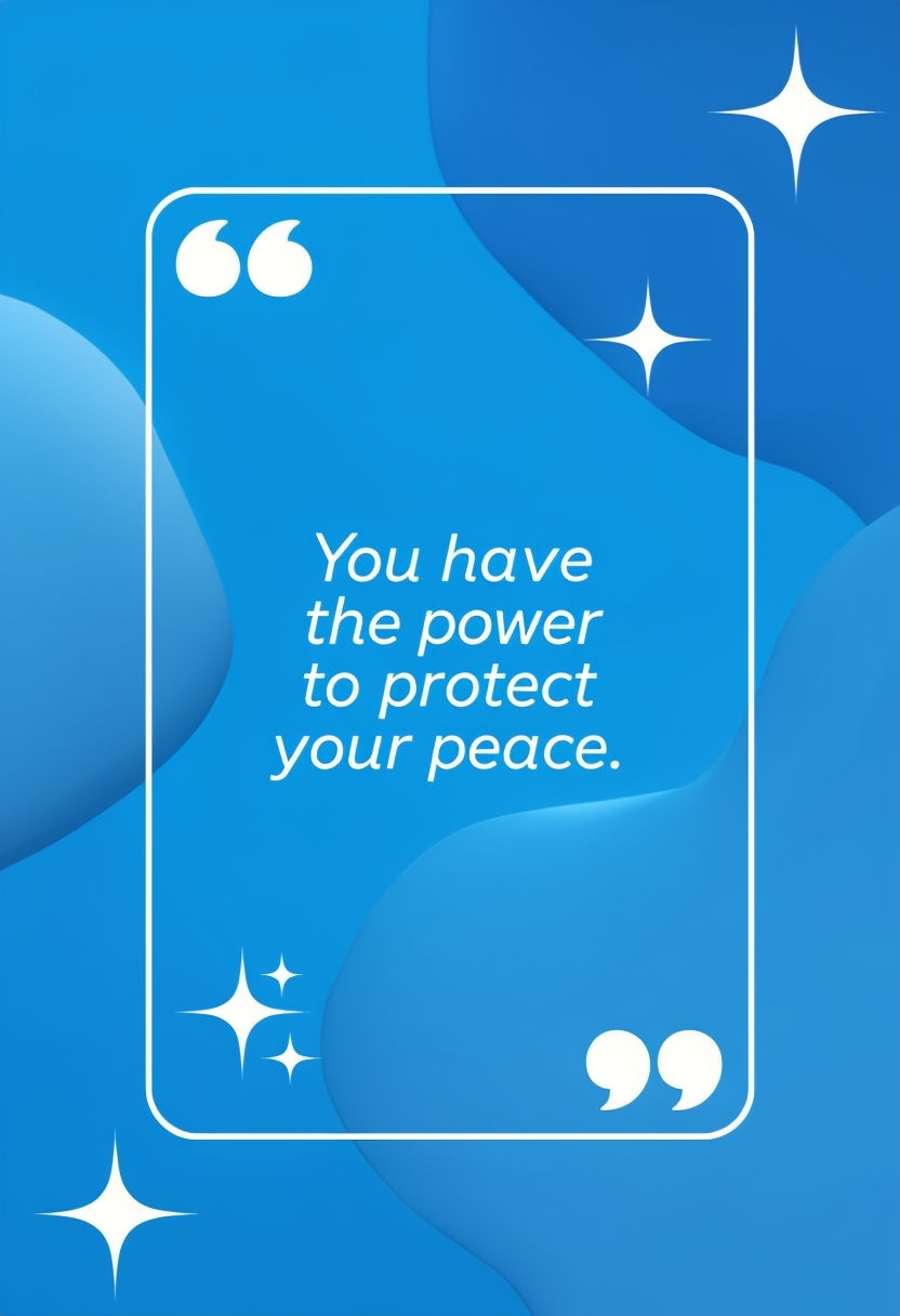 Inspirational Quote on Protecting Your Peace in Blue Frame Social Media Post