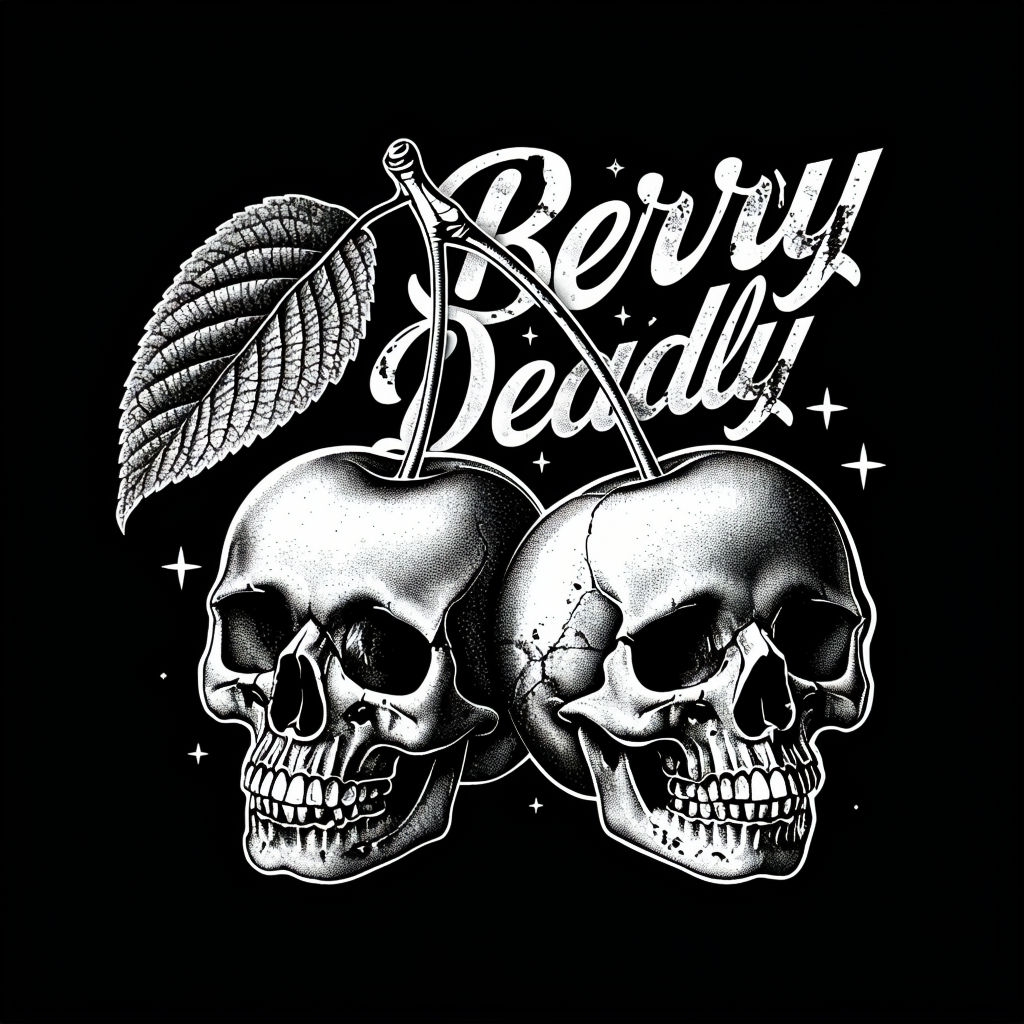 Berry Deadly Skull Cherries Gothic Art T-Shirt