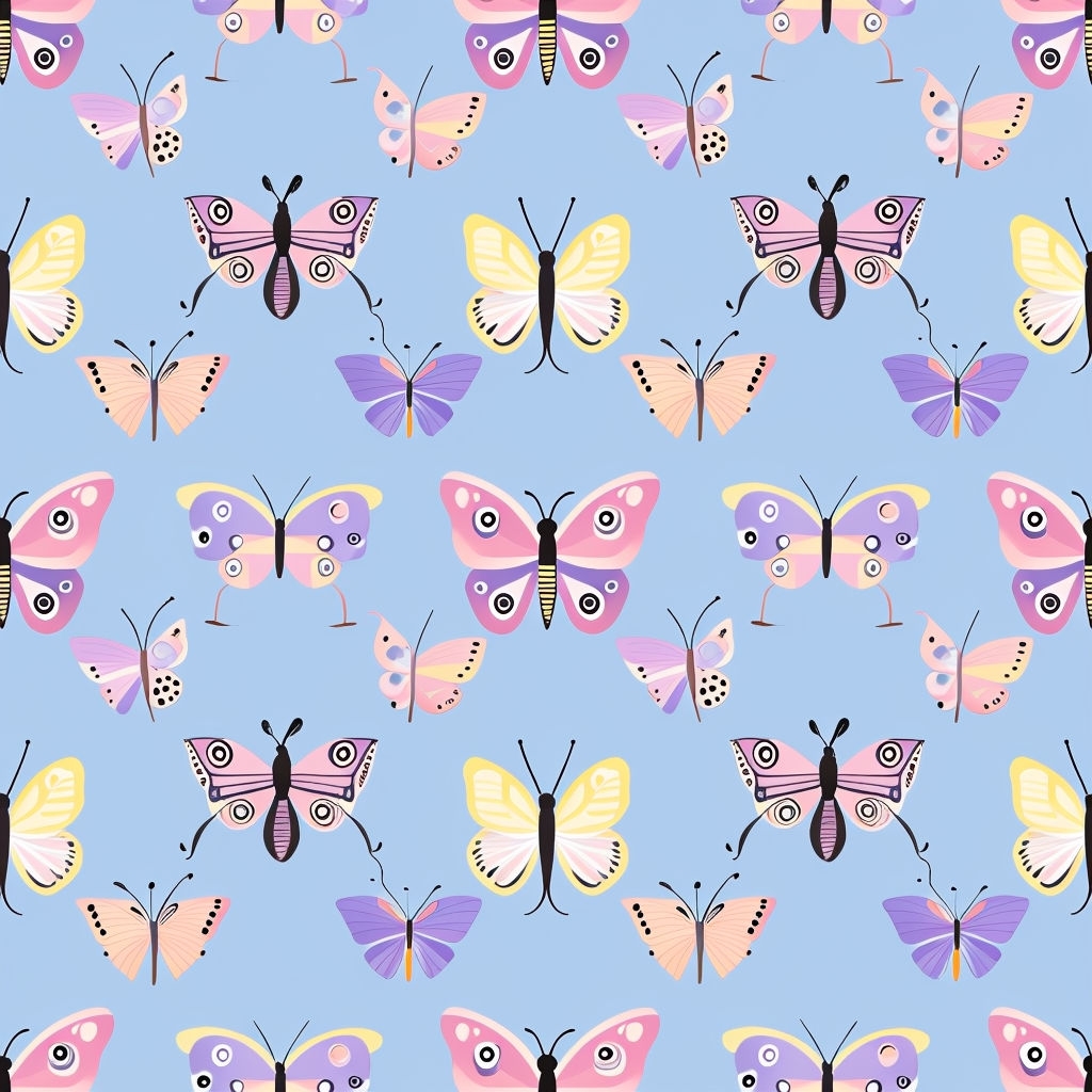 Cheerful Pastel Butterfly Seamless Pattern on Light Blue Background