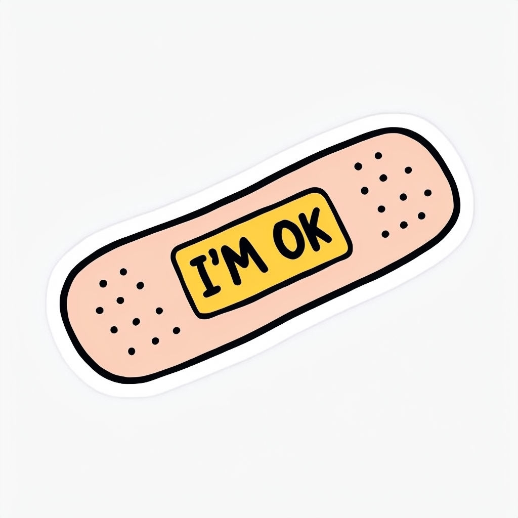 Playful Cartoon Band-Aid Sticker with I'm OK Text