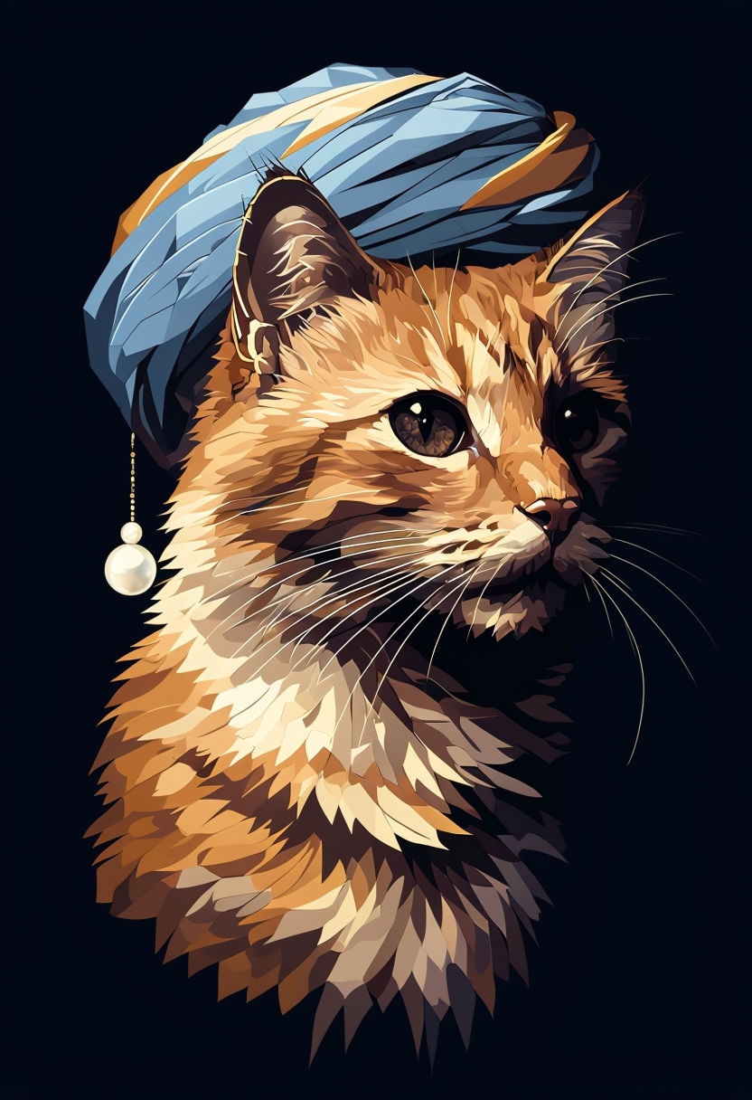 Elegant Ginger Cat Portrait in Detailed Pixel Art Style Art