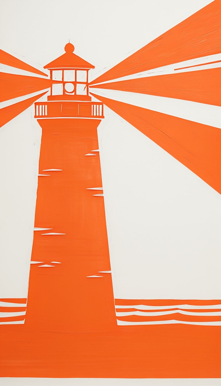 Minimalist Signal Orange Lighthouse Linocut Art Print